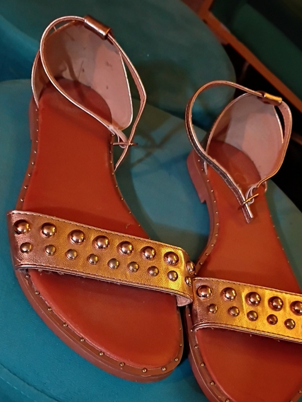 Bakers Metallic Gold Studded Ankle-Strap Sandals